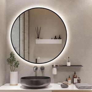 Niccy 32" Round LED Bathroom Backlit Mirror with Lights, Black Frame Lighted Bathroom Vanity Mirrors for Wall Circle Mirrors with Anti-Fog, Light Up Mirror 3 Color ShatterProof