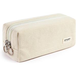 KALIDI Large Pencil Case Corduroy Pencil Pouch Box Cute School Supplies for Teen Girls Boys, Beige
