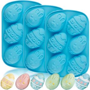 Sidosir 3PCS Easter Silicone Egg Shaped Molds for Chocolate, 6-Cavity Jumbo Non-stick Easter Egg Shaped Baking Molds for Cake, Easter Breakable Eggshell Silicone Mold for Candy Making, Jelly