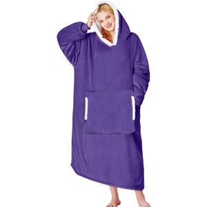 yescool Wearable Blanket Hoodie, Flannel Sherpa Fleece Blanket Sweatshirt for Adults Women Men,One Size Fits All (Lavender)