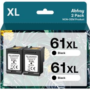 61XL Black Ink Cartridge for HP Ink 61 XL Replacement for HP61 HP61XL 2 Pack for Envy 4500 5530 4502 4501 5535 OfficeJet 4630 4635 DeskJet 3050 3510 2540 2542 1000 1010 Printer(2 Black High Yield)