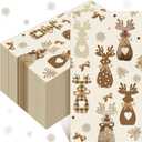 Peryiter 100 Pack Rustic Neutral Christmas Reindeer Paper Napkins Disposable 3 x 15.7 Inch Farmhouse Guests Napkins Christmas Elk Dinner Hand Towels for Bathroom Kitchen Xmas Winter Party Decor