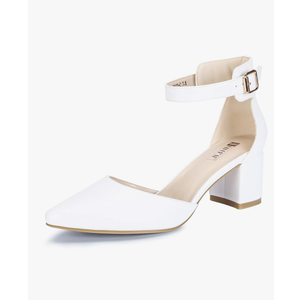 IDIFU Women's IN2 Pedazo Dress Shoes Low Block Heels Comfortable Chunky Closed Toe Ankle Strap Wedding Pumps Color: White Pu, Size 8