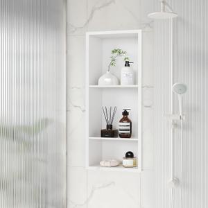 Qeke Stainless Steel Shower Niche 12" X 29", No Tile Needed Wall Niche Three-Tier, Recessed Shower Shelf for Bathroom Storage, Matte White