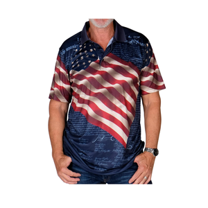 TheFlagshirt Men's Patriotic Performance Golf American Flag Classic Fit Polo Shirt, Large