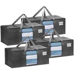 VENO 4 Pack Heavy Duty Moving Bags, Packing Bags with Clear Window, Alternative to Moving Boxes, Storage Bins for Clothes, Blankets, Comforters, College Dorm Essentials (Gray, 4 Pack)