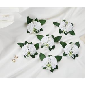 Meldel Boutonniere for Men Wedding Floral Shoulder Corsages, Set of 2,Groomsmen White Artificial Boutonnieres for Men Wedding Prom Best Man Corsage, Bride Bridal Bridesmaid Girl Prom Shoulder Flowers