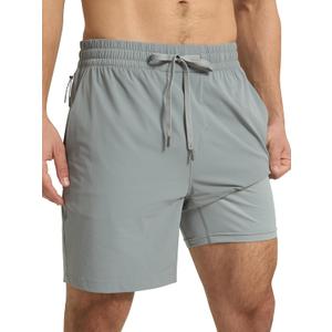 Arcweg 7-Inch Men's Swim Trunks, 2-in-1 Compression Liner with Pockets (Gray, XL)