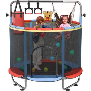 60" Trampoline for Kids, 5FT Kids Trampolines Indoor & Outdoor | Toddler Trampolines with Enclosure Net, Adjustable Baby Trampoline Playset with No-Gap Design, Gifts for Boys & Girls