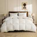 BPC Heavyweight Organic Down Feather Fibers Comforter Oversized Queen for Winter, Hotel Luxury Extra Puffy Duvet Insert for Cold Weather/Sleepers, Ivory White, 98x98 Inches