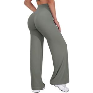 VOYJOY Straight Leggings Bottoms Wide Leg Pants for Women 29"/ 31.5"/33"/35" High Waist Stretch Casual Sweatpants (Medium, Gray Green)