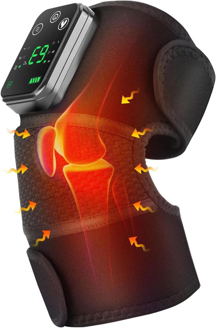 Heated Knee Massager with Vibration 3 Heat Levels 3 Massage Modes Cordless Rechargeable for Shoulder Elbow Comfort