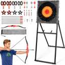 SPOYNAL 5 in 1 Steel Axe Throwing Target Set, Outdoor Target Game with Axes, Throwing Stars, Darts, Lawn Darts, Bow & Arrows, Foldable Steel Frame, Yard Games for Adults, Backyard & Camping, 19 x 19 inch