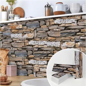 TUOKING 27-Pieces Stone Composite Subway Tiles Peel and Stick Backsplash 4"x 12" PVC Self-Adhesive Matte Brick Texture Wall Tiles Stick on Kitchen Bathroom(LPM-17-27PCS)