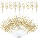 Jutom 30 Pcs Glitter Christmas Tree Pick 13.7 x 2.7 Inch Curly Tall Tree Filler Branches Sprigs and Twigs Decorations for Christmas Vase Xmas Gift Wedding Decoration (Gold)