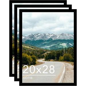 Wood 20x28 Picture Frame Black for Wall Hanging, 20 x 28 Frame Poster Photo Frame for Wall Horizontally or Vertically, Black, 3 Pack