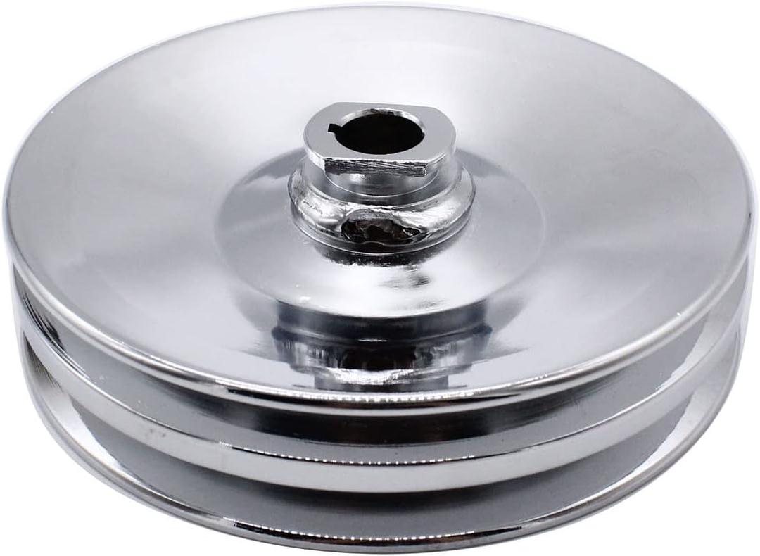1 SET SHLPDFM Chrome Saginaw Power Steering Pump Pulley Double Groove V-belt 5/8" Key Way Shaft Fits for SBC BBC Chevy 350 454 Gm, Chevy, Pontiac, Oldsmobile, Buick 8948