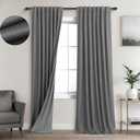KOUFALL Grey Linen Black Out Curtains 96 Inches Long 2 Panels Set,Blackout Dark Charcoal Gray Gamer Gaming Curtains for Boys Room Bedroom