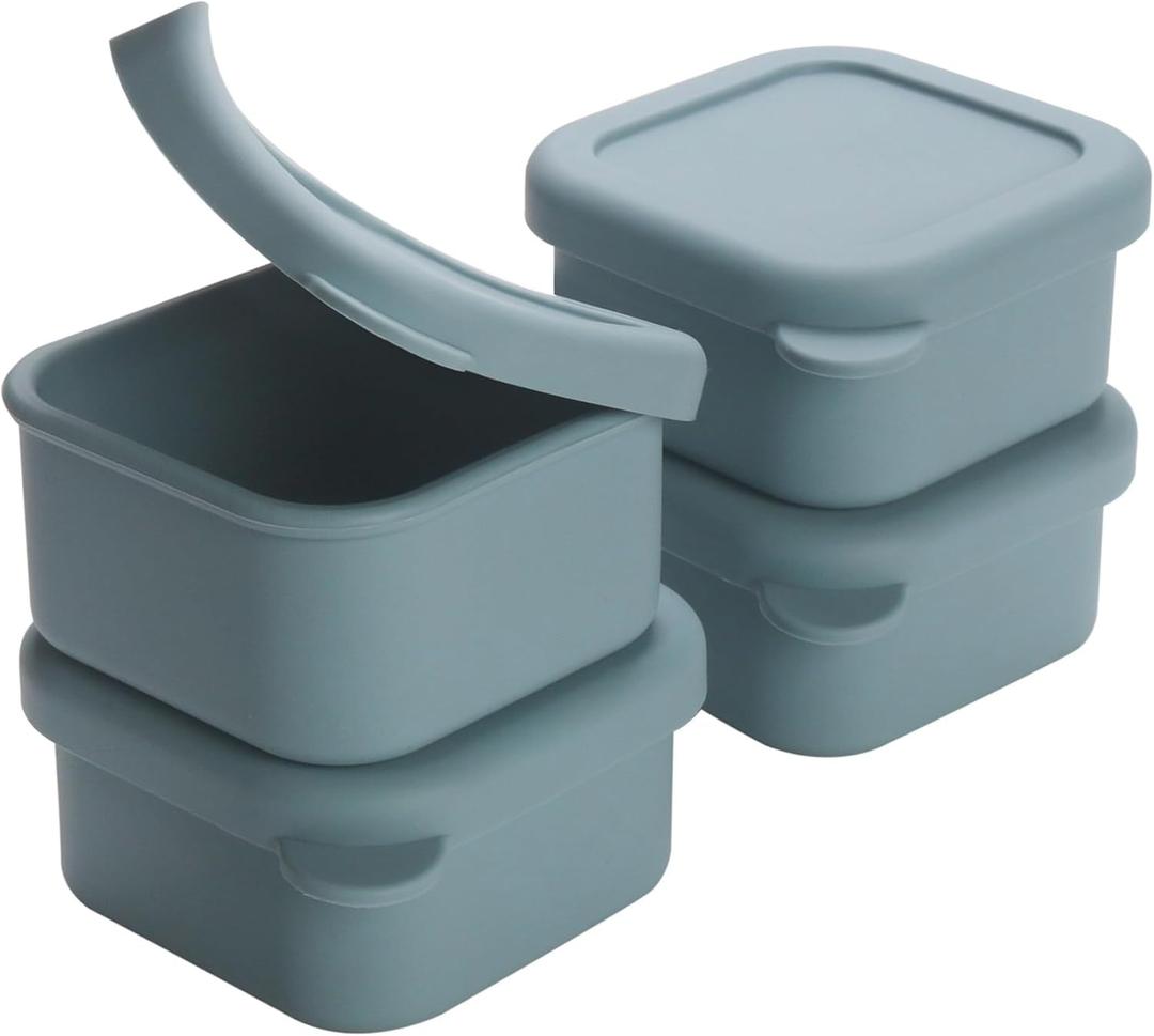 1/2 Cup Silicone Freezer Tray With Lid - Silicone Freezer Molds 4-Pack For meal prep & freezing of various sauces and other dishes, makes 4 perfect 1/2 cup portions cubes (Blue 4 Pack)