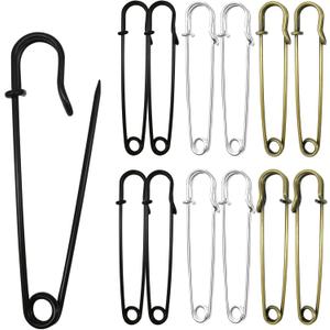 Safety Pins (Upgraded), 3" Large Safety Pins Pack of 30 for Clothes Leather Canvas Blankets Crafts Skirts Kilts, Extra Large Safety Pin Heavy Duty Safety Pins (Black, Silver, Bronze) (Mix Color)