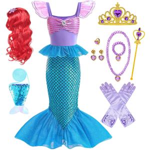 Little Girl Luxury Mermaid Costume Princess Dress for Girls with Accessories (4-5 Years, Blue)