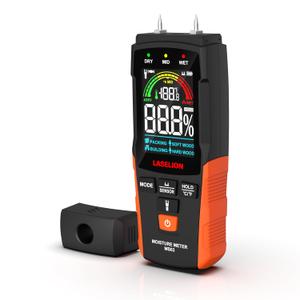 LASELION 2-in-1 Pin & Pinless Moisture Meter MS03  Accurate Moisture Detection for Wood, Concrete, Drywall, and More  LCD Display with Hold Function, Flashlight, and Auto Power Off