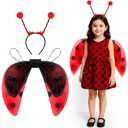 Haysandy 2 Pcs Ladybug Bee Insect Costume for Kids Toddler Lady Bug Bee Wings Headband for Boys Girls Role Playing Cosplay(Ladybug)