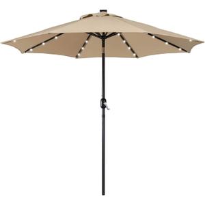 Yaheetech 9FT Solar Powered Patio Umbrella - UV Protection Market Table Umbrella w/ 32 LED Lights & Push Button Tilt & Crank Lift System for Garden/Lawn/Deck/Backyard/Pool,Tan