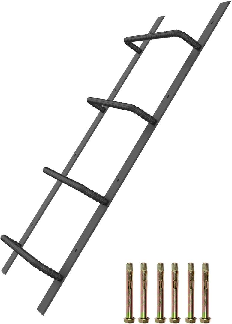 4-Rung Window Well Ladder, Heavy Duty Steel Basement Egress Ladder, Fire Escape Ladder for Emergency Home Safety(45.2" Lx17.9 W, Straight, Matte Black)