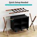 Bamboo Luggage Rack with 4 Storage Compartments, Foldable Suitcase Stand for Guest Room, 150lbs Capacity, Sturdy, Space-Saving and Easy to Assemble Organizer