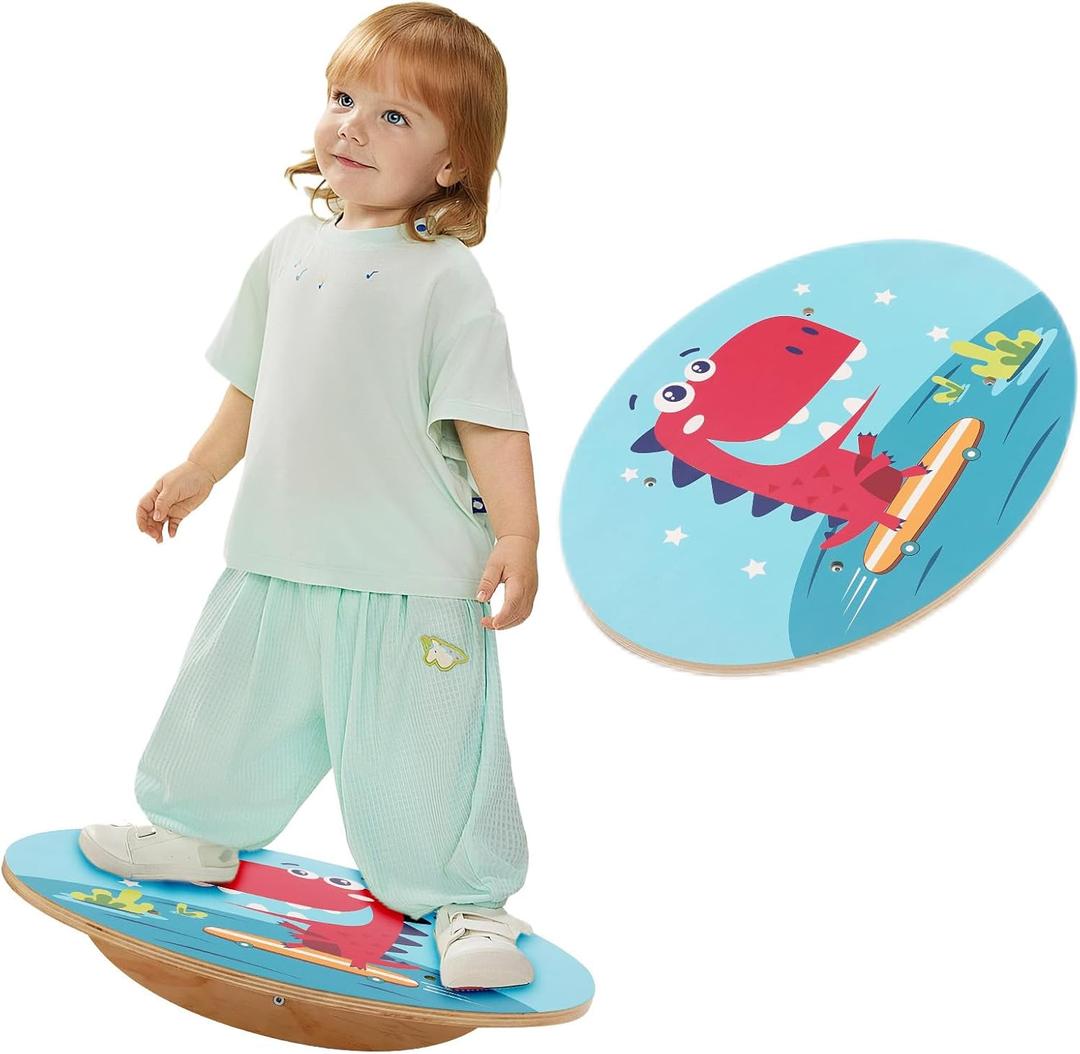 Wobble Balance Board for Kids Wooden Rocker Board Load 123Lbs, Active Play and Exercise for Toddler