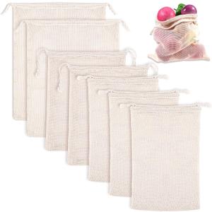 Lusofie 7-Pack Reusable Organic Cotton Mesh Produce Bags [3 Sizes] - Eco-Friendly Washable Grocery Bags with Drawstring Closure for Fruits, Vegetables & Bulk Foods