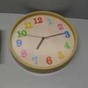 Topkey 12" Wooden Look Wall Clock Silent Non-Ticking 3D Numbers Colorful Decorative Round Clock for Living Room, Bedroom and Office Battery Not Included - Light Brown