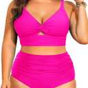 Daci Plus Size Two Piece Swimsuits - Women High Waisted Bikini Tummy Control Bathing Suits Knot Twist Swimwear 2025 (Pink, L)