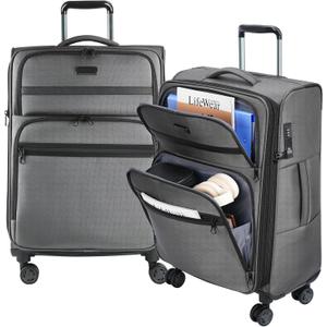 KROSER Softside Expandable checked Luggage with Front Business Pockets24 Inch Suitcases with Spinner Wheels & Built-in TSA Lock, Durable Suitcase Rolling Luggage, Grey