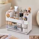 Makeup Organizer with Drawers for Vanity,Bathroom Countertop Organizer with Brushes Holder,Skincare Storage Organizer,Perfect Cosmetic Display Case for Skincare,Lipstick and Beauty Essential (White)
