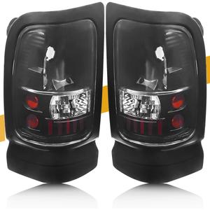 Tail Light Assembly Compatible with Dodge RAM 1500 2500 3500 1994-2001, RAM Brake Rear Lamp, W/O Bulb, Left and Right Side, Black Housing Clear Lens RAM94-01-H-BLACK