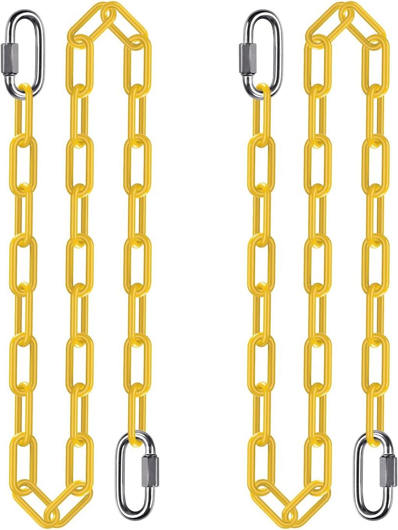 2Pcs 60" Heavy Duty Hanging Chains with Carabiners 1000 LBs Capacity Swing Chain with Hooks Porch Swing Chains Yellow Coated Chain for Hammock, Tree Swing, Hanging Chair, Heavy Bags, Swing Chair