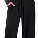 Sampeel Two Piece Lounge Set for Women 2 Piece Fall Outfits 2025 Mock Neck Ruched Tops Wide Leg Pants Travel Airport (Small, Black (Regular))