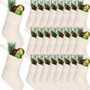 Zubebe 24 Pcs 7 Inch Christmas Mini Stockings Knit Christmas Rustic Cable Stocking Small Farmhouse Fireplace Hanging Ornament for Tree Xmas Holiday Family Party Decor(Ivory)