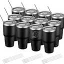 YOUKE OLA 12 Pack Insulated Tumbler Powder Coated Stainless Steel Double Wall Vacuum Travel Coffee Tumbler Cup with Lid and Straw for Laser Engrave DIY Gift 30oz Black
