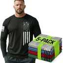 5 Pack Men's Compression Shirts Long Sleeve Dry Fit Athletic Base Layer Top Running Gym Sports Undershirt Rash Guard Gear (Medium, Green/Grey/Black/Red/Blue)