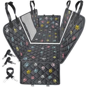 URPOWER 6-in-1 Dog Car Seat Cover for Back Seat, Waterproof Dog Car Hammock with Mesh Window & Side Flap, Pet Backseat Protector for Cars, SUVs, Trucks (Standard (54" W x 58" L ), Colorful Paw Prints)