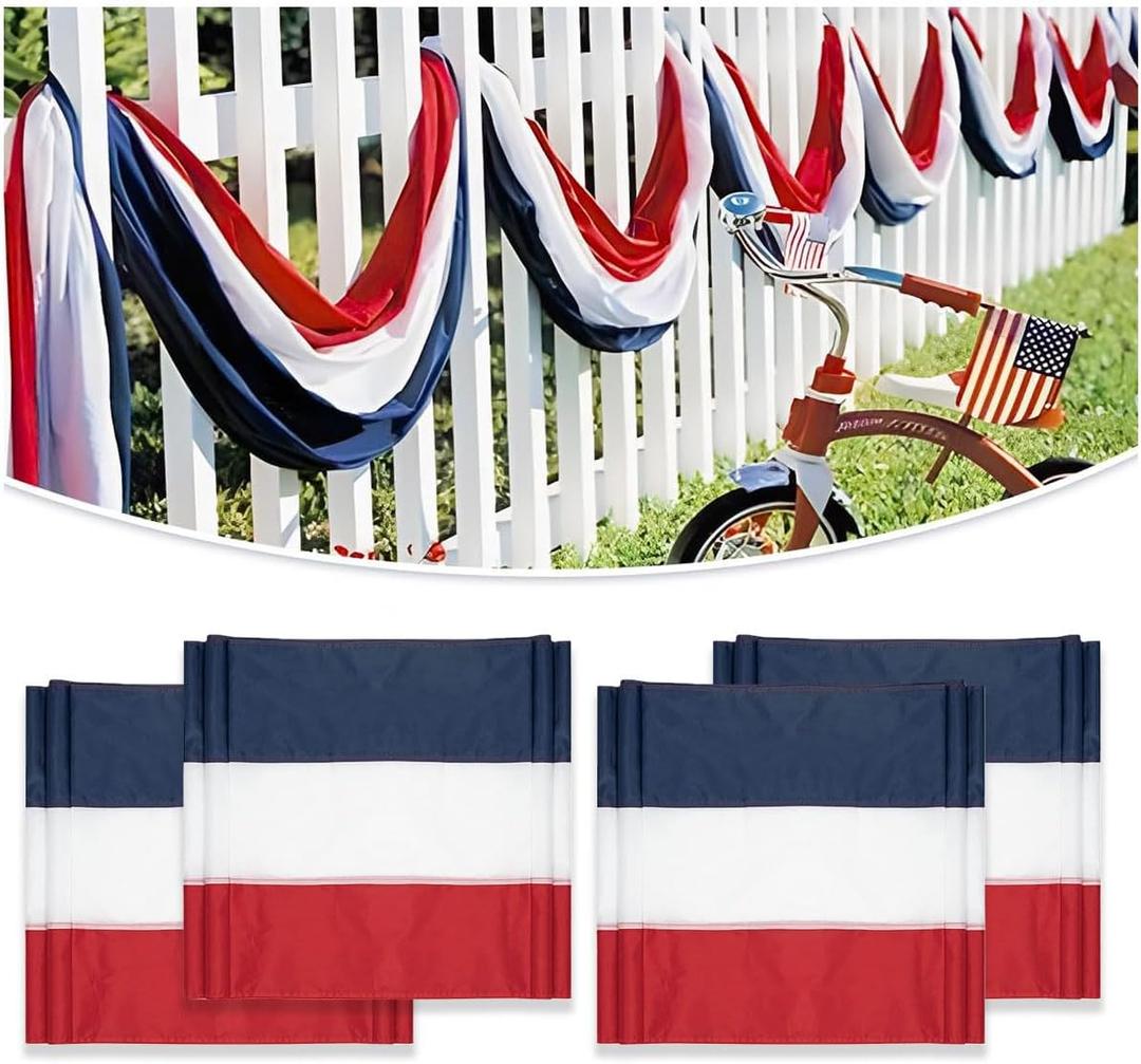 4 Pack American Bunting Banner 2x20 Ft Patriotic Decorations Red White Blue Stripe USA Flags for 4th of July Outdoor Porch Fence Garden Memorial Day Decor