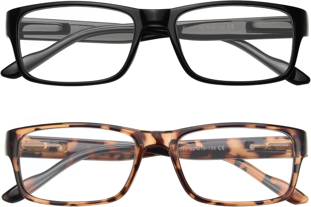 Gaoye Reading Glasses Men/Women, Eyeglasses, Blue Light Readers for Men/Women, Computer Eye Glasses, Cheaters (1 Black + 1 Leoparde), +5.0