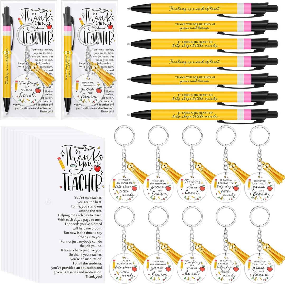 Daifunli 30 Pack Teacher Appreciation Gifts Bulk, Thank You Pens with Keychains Cards, Holiday Party Favors for School, Team, Coworkers, Employees