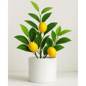 AceList Nearly Natural Small Fake Lemon Tree for Lemon Decor, 14.6 Inches Artificial Lemon Tree with White Pot Potted Plant Perfect for Kitchen, Home, Indoor