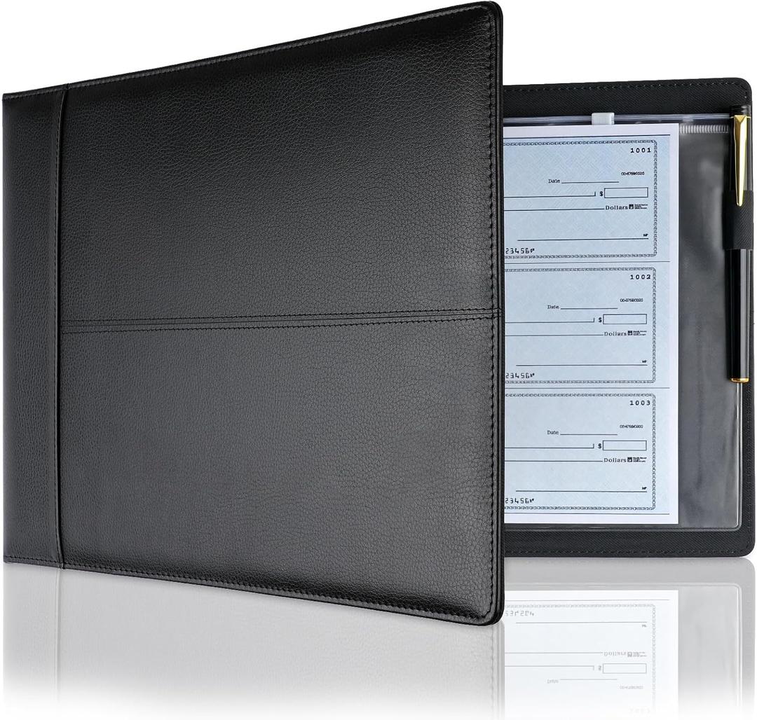 Professional 7 Ring Business Checkbook Binder, Premium PU Leather Organizer for 3-On-A-Page Checks, Perfect for Business and Personal Finances, Fits 9x13 Inch Sheets, 600 Check Capacity