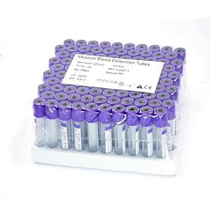 Atsuhut Vacutainer Blood Collection Tubes Lab Vacuum Blood Collecting Tube for Pet Animals Veterinary Lab Supplies 100 Pcs Wrap Packaging (K₂ EDTA Tube, 3ml)