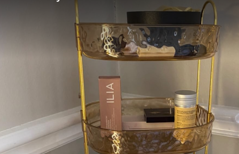 COMVTUPY 360° Rotating Makeup Organizer - Large Capacity Makeup Skincare Perfume Organizer Bathroom Organizer for Countertop Amber 2 Tier
